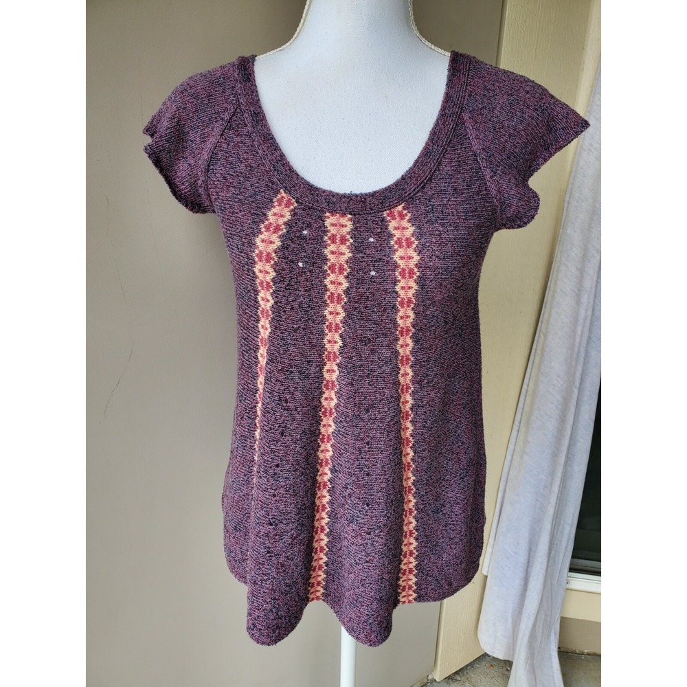 Guinevere Anthropologie Sweater Shirt Womens‎ XS Purple Pink Geometric BOHO